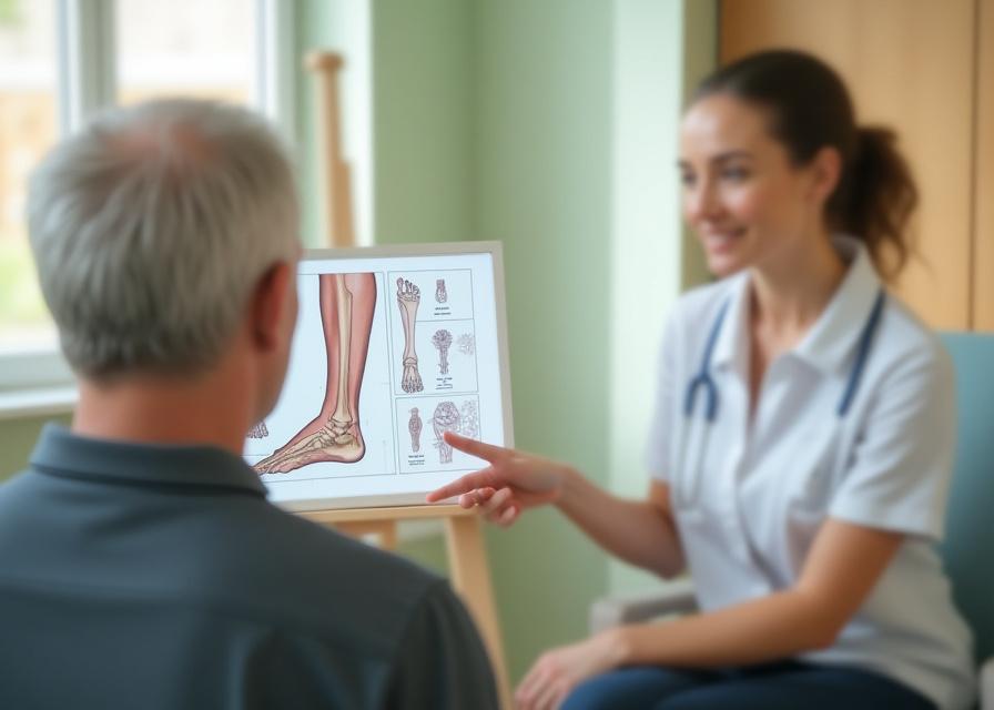 Gnosis Gait szakértő magyarázza a helyes lábtartást egy páciensnek