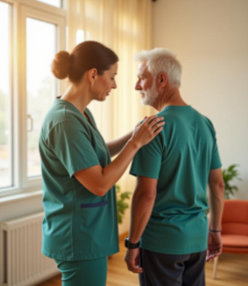 Szakember segít egy páciensnek a helyes testtartás beállításában